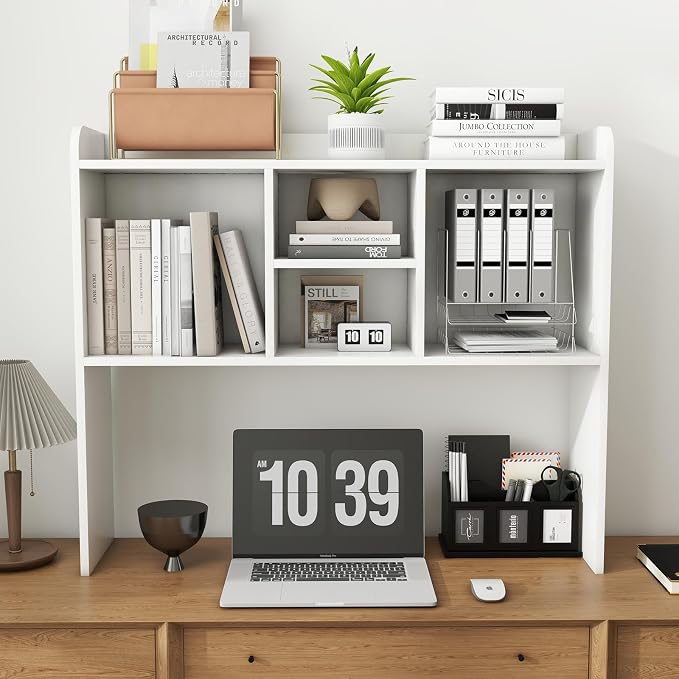 COBANA Desktop Bookshelf, Countertop Storage Hutch, Desk Organizer, White | Desktop Storage Shelf, 5 Shelves for Computer Desk, Adjustable, Detachable, Durable, Suitable for Office Home Dorm
