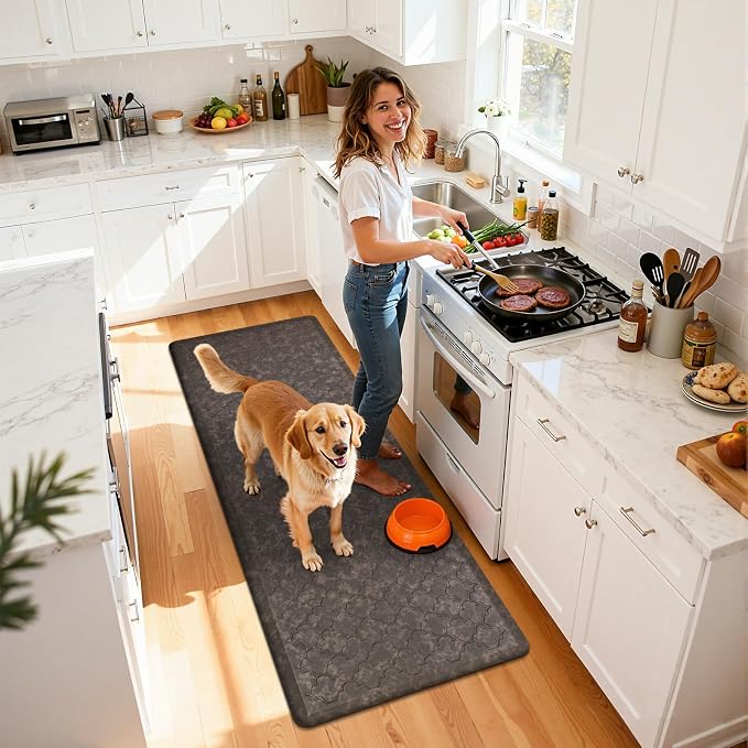 HEBE Anti Fatigue Kitchen Mats for Floor 17.3"x48", Cushioned Standing Mat | Non Slip Waterproof Kitchen Runner Rug, Heavy Duty Padded Foam Comfort Mat Floor Carpet for Standing Desk, Laundry, Sink