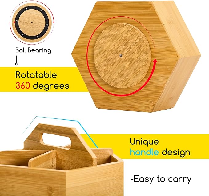 MEEDEN Bamboo Rotating Art Supply Desk Organizer: Pen & Pencil Holder for Desk- Desktop Storage for Markers, Colored Pencils, Crayons, Paint Brushes, Office School Classroom