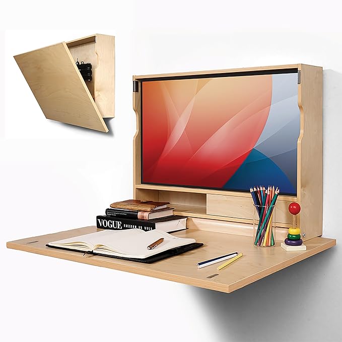 SKEENA Wall-Mounted Desk - Floating Folding Desk with Storage, Space-Saving Design for Home Office (31")