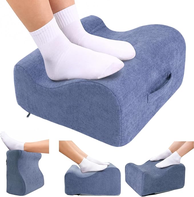 Foot Rest for Under Desk at Work,Curved Ergonomic Footrest for Office, Blue | with Washable Cover and Handle, Non-slip bottom, Support Foot Pillow, Leg Elevation Pillow, Support Feet and Legs for Home
