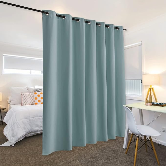 RYB HOME Privacy Room Divider Curtains for Office Bedroom Separation Sound Proof Blanket for Doorway Patio Sliding Glass Door Large Window Curtains Insulating Blackout, W 100 x L 84, Dusty Blue