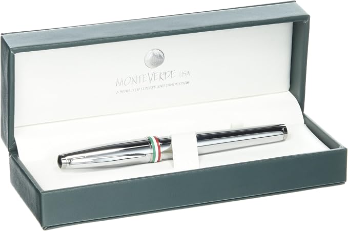 Monteverde USA Aldo Domani Italia Fountain Pen Mirror Chrome - Fine Nib - Luxury Writing Pen - Italian Design - JoWo Stainless Steel Nib - Smooth Ink Flow - Refillable - Gift Box Included
