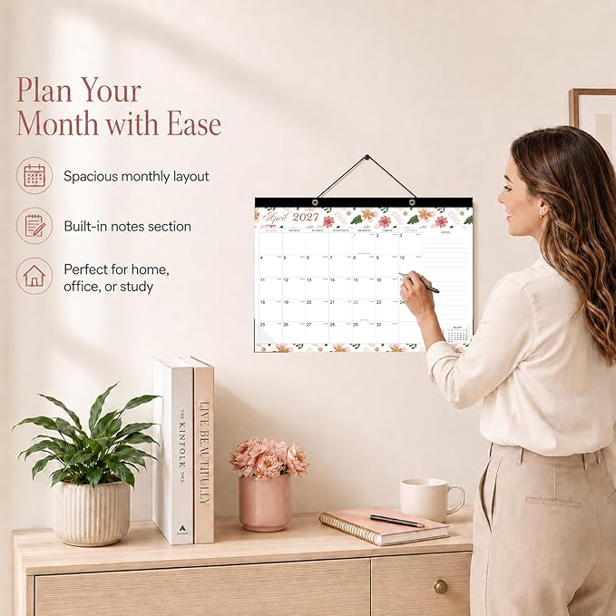 Desk Calendar 2026-2027 - Ougesi 19 Month Desk Top Calendar June 2026 - Dec 2027,17x12 Academic Desk Calendar with Thick Paper, Large Blocks for Home & Office (Floral)