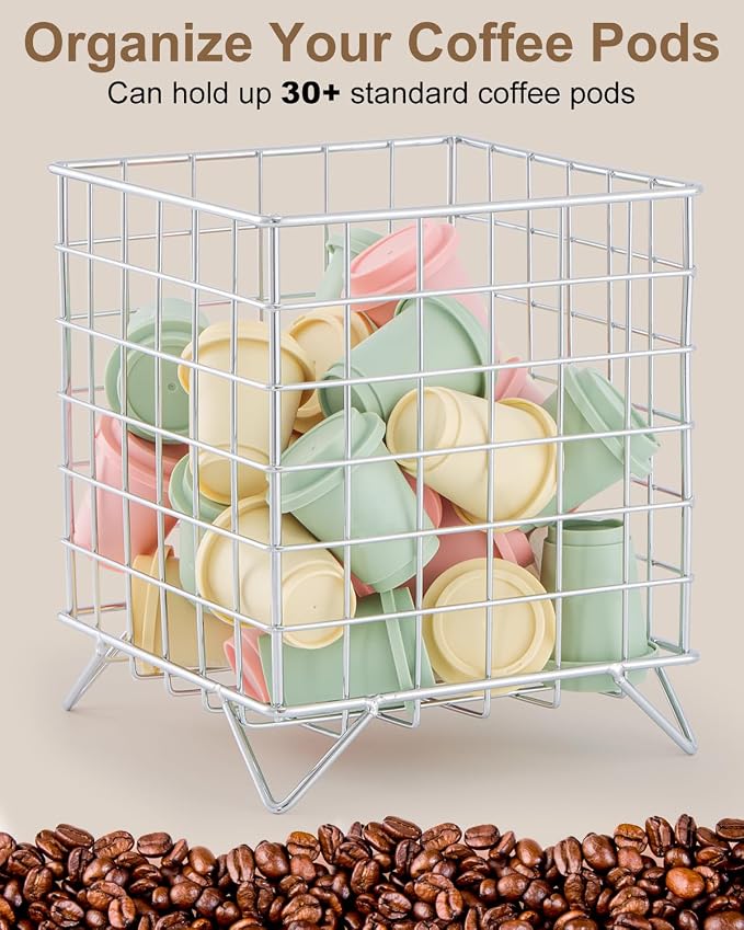 K Cup Holders for Counter, Coffee Pod Holder, Silver, 5.3x5.3x6.3 Inch | Coffee Bar Organizer, K Cup Holders for Counter, Large Capacity Coffee Pods Organizer, for Kitchen Counter & Office Desktop