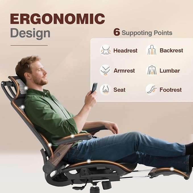 GABRYLLY Ergonomic Office Chair with Footrest, High Back Mesh Computer Chair with Flip-Up Arm, 3D Headrest, 135° Reclining, Rolling Gaming Task Chair with Wide Seat Lumbar Support,300LBS