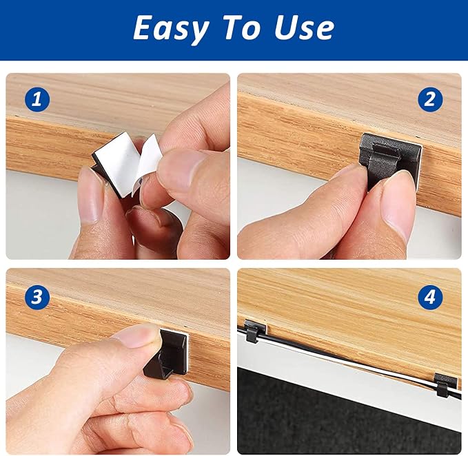 150 PCS Adhesive Cable Wire Clips Black, Outdoor Cable Management Wire Organizer Cord Holder for Under Desk, Car, Wall, TV PC Ethernet Cable (White)