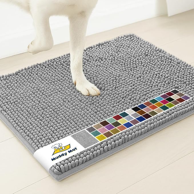Muddy Mat® | Super Absorbent Door Mat Indoor, Microfiber Quick Dry Chenille Entryway Rug, Non-Slip Front Door Mat, Indoor Mats for Entryway, Machine Washable Pet Rug, Light Grey 16" x 24"
