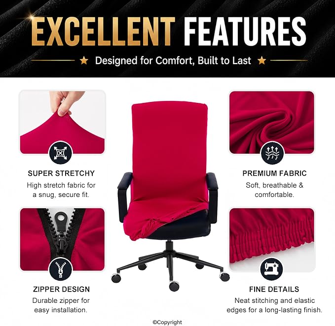 Stretch Computer Office Chair Cover with Durable Zipper - Universal Washable Removable Spandex Rotating Boss Chair Slipcovers - Anti-dust Soft Desk Chair Seat Protector for Dogs, Cats, Pets