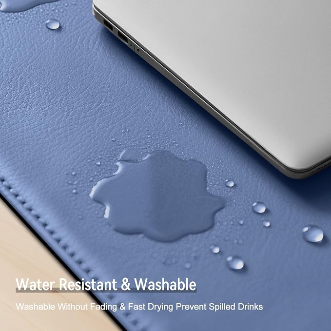 Dual Sided Leather Desk Mat - Waterproof Desk Pad - Ideal for Large Mouse Pad and Desk Mats on Top of Desks (Blue, 33"*13")