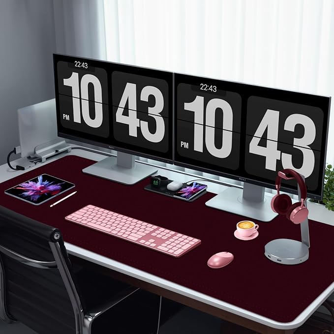 Large Desk Pad, 47.2" x 17" PU Leather Desk Mat for Desktop, Non-Slip Office Desk Mat for Desk, Desk Blotter Pad, Waterproof Computer Pad for Desk, Keyboard Mats for Home & Office (Burgundy)