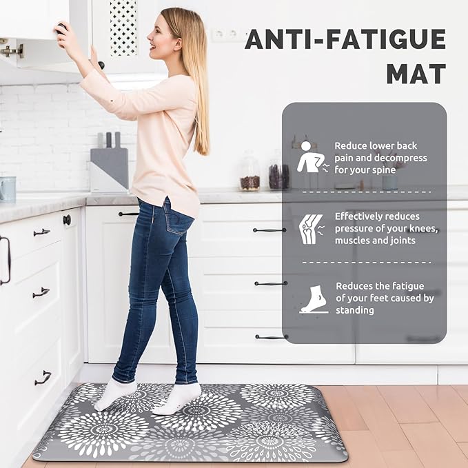 LuxStep Kitchen Mat Waterproof Kitchen Rugs for Floor Cushioned Anti-Fatigue Mat Non-Slip Standing Desk Mat Comfort Floor Mats for House Sink Office 20" x 32"-4/5 Inch Grey