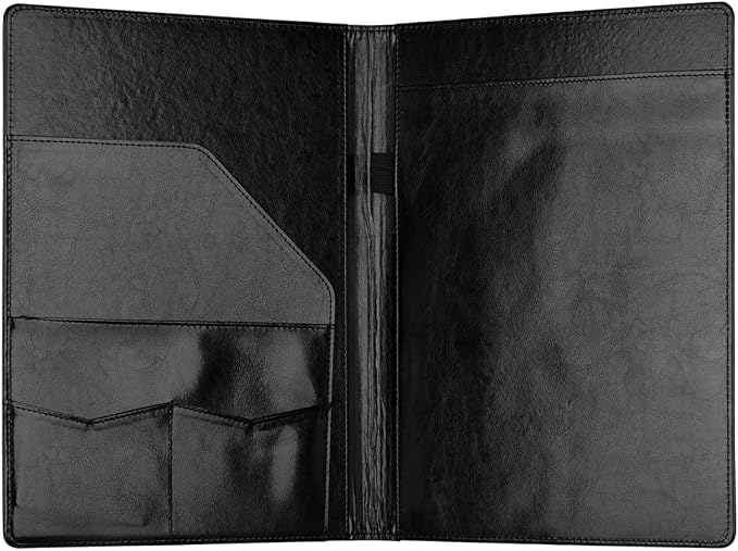 Padfolio Portfolio Binder, Faux Leather Folder, Resume Interview Legal Document Organizer, Letter Sized Writing Pad w/Business Card Holder, A4 Professional Folio for Office Conference (Black)