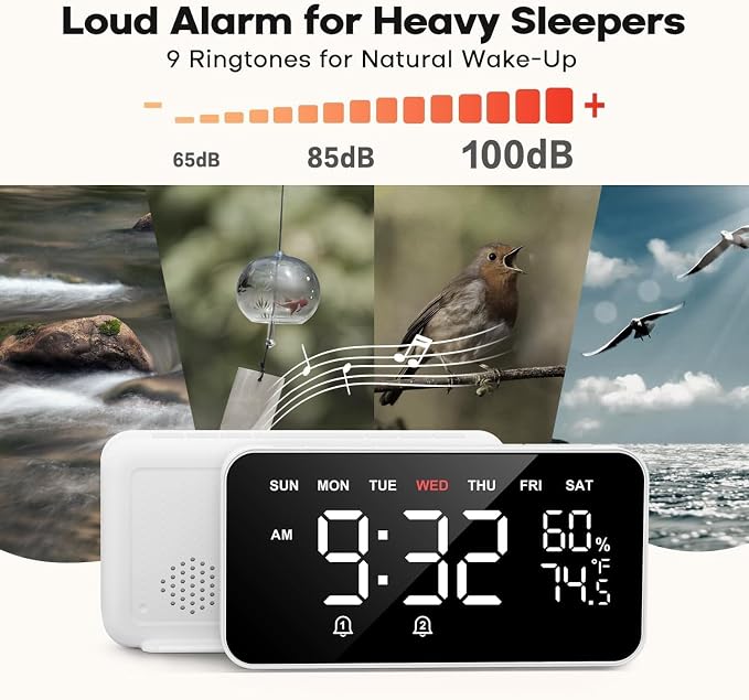 Dekala PixelRise Smart Alarm Clock for Bedroom,Pixel Art LED Dot Matrix Display, Weather Temperature Animation, Loud Dual Alarm for Heavy Sleeper, Sleep White Noise, WiFi Weather & DST Time Sync, App