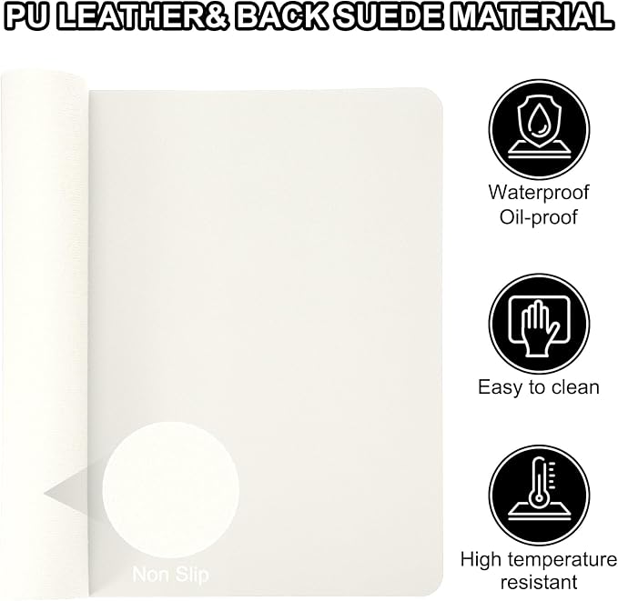 PATIKIL Large Desk Mat, 31"x15" Non-Slip Waterproof PU Leather Large Desk Pad Large Desktop Protector Cover Dual Sided Desk Pad for Office Home Work Study, Cream