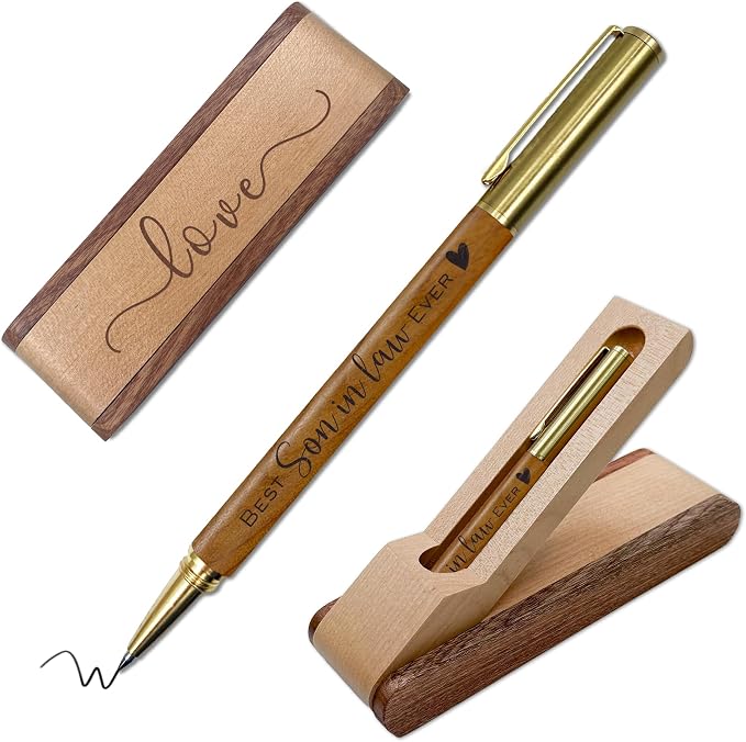 Engraved Ballpoint Pen Son in Law Gifts from Mother in law, Son in Law Keepsake Gift Ideas, Future Son Birthday Gift, Christmas, Wedding Gifts Ideas for Son-in-Law, Best Son-in-Law Ever Wood Pen Set