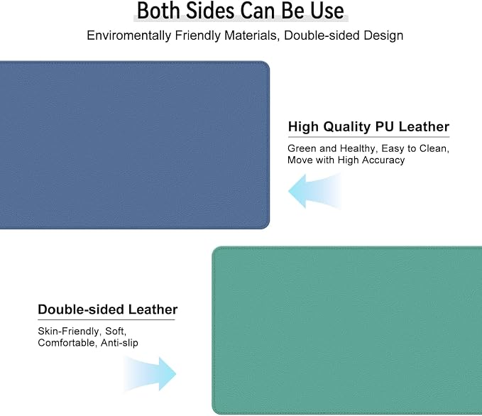 Dual Sided Leather Desk Mat - Waterproof Desk Pad - Ideal for Large Mouse Pad and Desk Mats on Top of Desks (Blue, 33"*13")