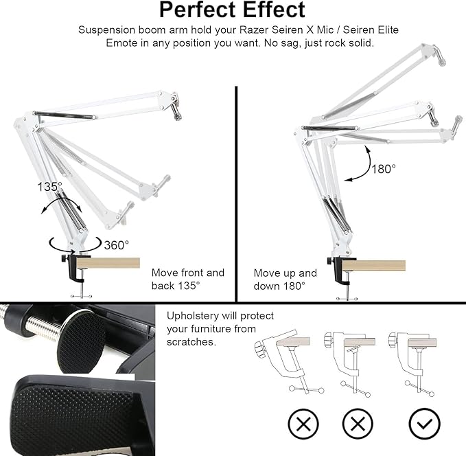 YOUSHARES Razer Seiren X Boom Arm with Pop Filter - White Boom Arm for Razer Seiren X Streaming Microphone, White Mic Arm Microhone Stand (White)