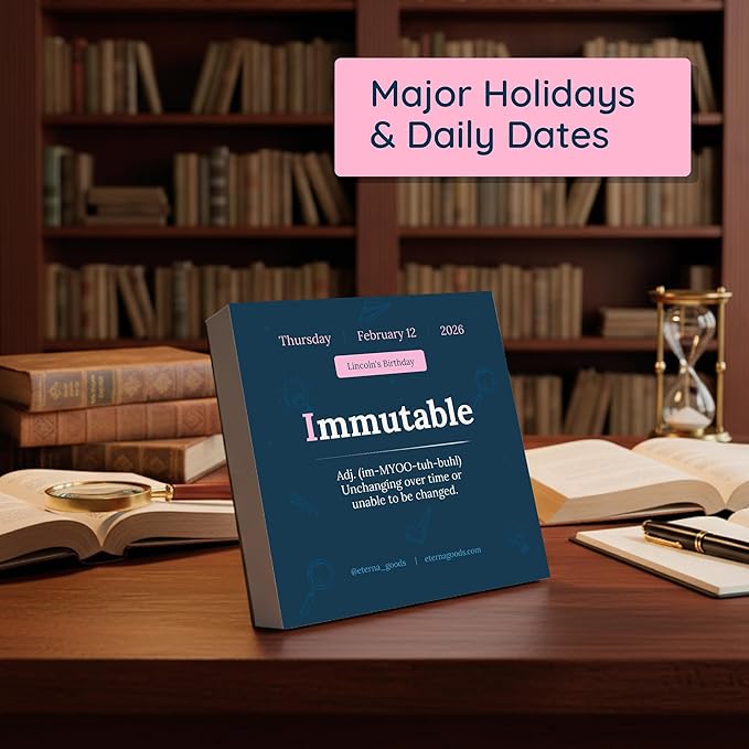 2026 Word of the Day Daily Calendar | Day To Day Tear Off Desktop Calendar with 365 New & Interesting Words & Definitions for Everyday of the Year, Fun Box Calendar Present For Men or Women, Christmas Stocking Stuffer Gift for Home or Office