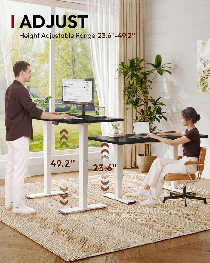SANODESK Dual Motor Standing Desk 220lbs Height Adjustable Desk | 55"x28" Spacious One-Piece Black Desktop & White Frame, 4 Memory Presets, 3-Stage Legs, 220lbs, 2-Box for Home & Office