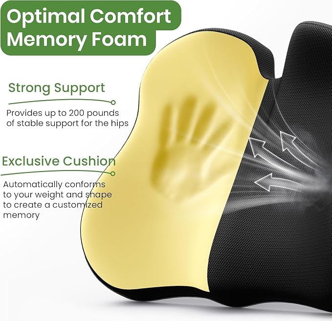 A-Pce Large Memory Foam Seat Cushion for Sciatica&Coccyx Pain, Black | Suitable for Office Chair & Car Seats, Ideal for Long Sitting at Work, Offers Lower Back Pain Relief