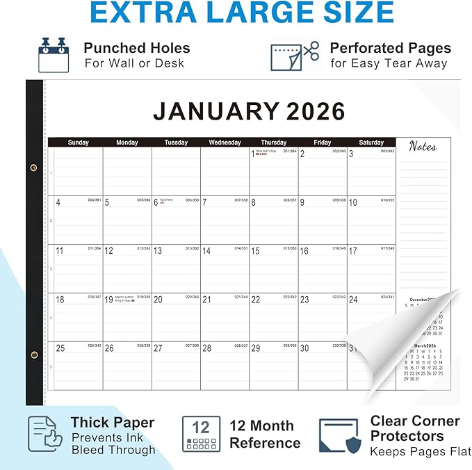 2026 Desk Calendar Large 22x17 – Desk Top Calendar 2026 with plastic cover