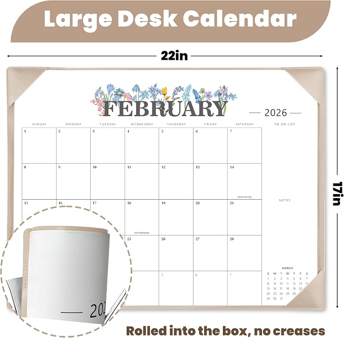 Desk Calendar 2026-2027 - 18 Month Desktop Calendars (Jan 2026–Jun 2027),Large 22x17 Monthly Calendar with Home & Office Floral Desk Pad Calendars (Apricot, 22 * 17)