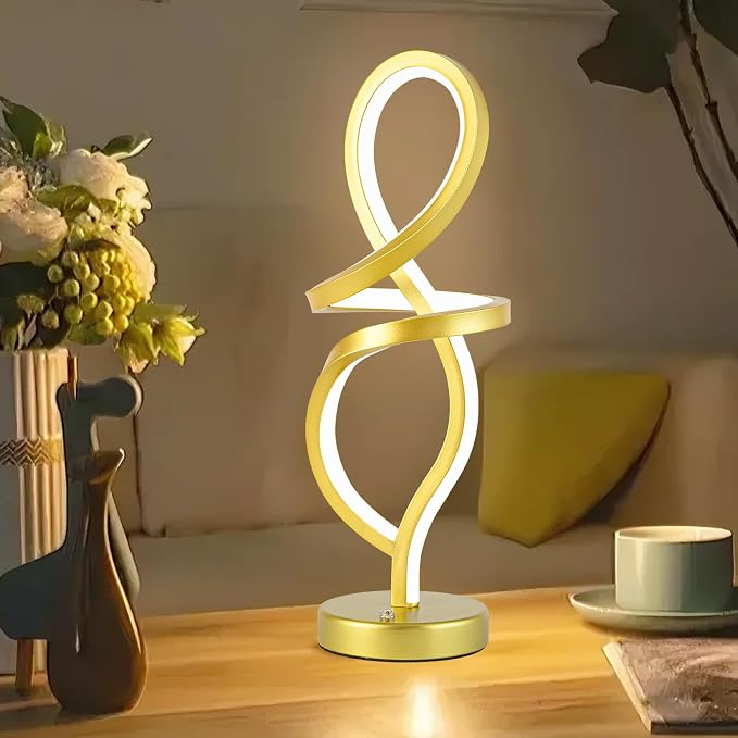 Mayful Modern RGB Table Lamp with 15W LED Unique Spiral Design, Gold Small Nightstand Lamp & Bedside Lamps, Touch Dimmable with 7 Colors & 10 Modes for Bedroom, Living Room, Home Office