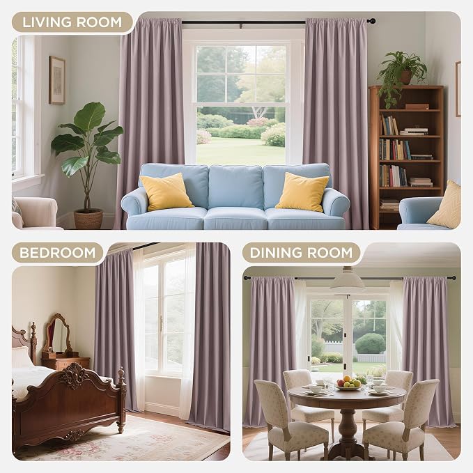 Joydeco Rose Pink 100% Blackout Curtains 72 Inch 2 Panels, Luxury Thermal Pink Velvet Curtains for Bedroom Living Room, Soundproof Blackout Window Drapes, Rod Pocket & Back Tab (52W x 72L)