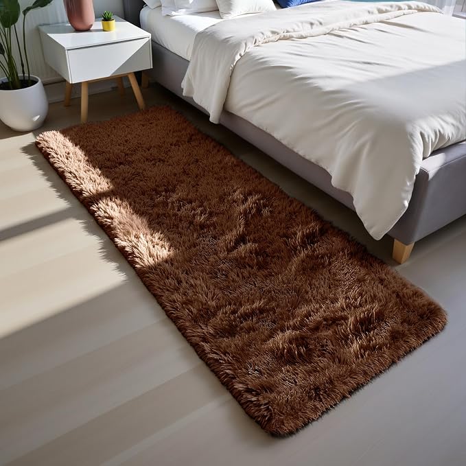 Soft Runner Rugs for Bedroom, Brown 2x6 Area Rugs Fluffy Rug Shag Area Rug Carpet, Bedside Rug for Living Room Bedroom Room Home Decor