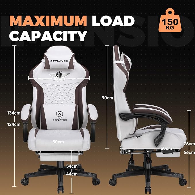GTPLAYER Gaming Chair with Footrest, Ergonomic Office Chair 400lbs Heavy Duty, Big and Tall Computer Desk Chair with Lumbar Support and Headrest, Breathable Tech Fabric, 90-155° Recline Brown