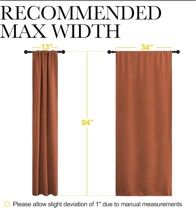 NICETOWN Blackout Curtains and Drapes - Thermal Insulated Solid Rod Pocket Blackout Draperies/Panels (Burnt Orange, 1 Pair, 34 by 84 inches)