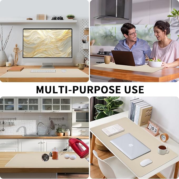 Bloss Beige Desk Mat with Stitched Edges,27.6" x 13.8" Keyboard Pad | Non-Slip Desk Protector Mat, Leather Desk Blotter, Waterproof Desk Pad for Office Home Decor