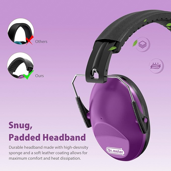 Ear Muffs for Noise Reduction SNR27.4 Kids Ear Protection with Adjustable Headband - Kids Noise Cancelling Headphones for Concerts, Football Game, Fireworks and Air Shows - Dark Purple