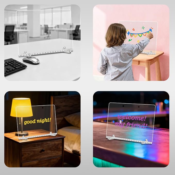 LED Note Board with 7-Color Light Modes, 13.7"X10" 7 Colors Acrylic Dry Erase Boards with Light, Include Adapter, Hanging Chain, Led Drawing Board for Kids Christmas & Birthday Gifts for Girls Boys