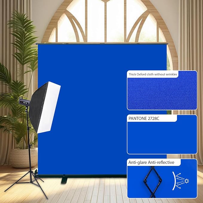 LIHONG 59.8 x 78.7in Blue Screen Collapsible Chroma Key Backdrop,Portable Retractable Photo Background with Stand for Video, Live Game,Streaming,Wrinkle Resistant Fabric,Pull-up&Down Style