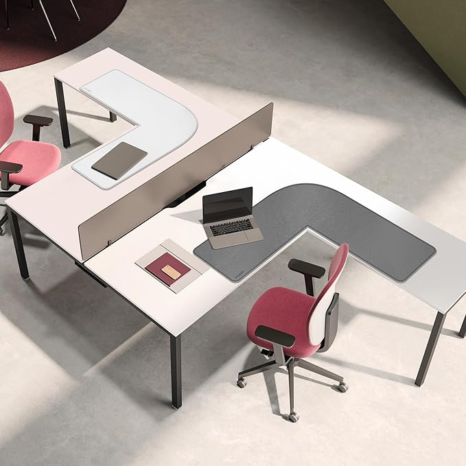 Chihein L-Shaped PU Leather Desk Pad (41.3” + 41.3”) x 12.99”(Gray/White), Reversible Gaming Corner Desk Mat, Computer Office Mouse Pad for Home Office