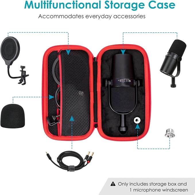 YOUSHARES MV7 Microphone Case Bag with Mic Cover Foam - Mic Case Hard Carring Case with Windshield Compatible with Shure MV7 USB Condenser Microphone