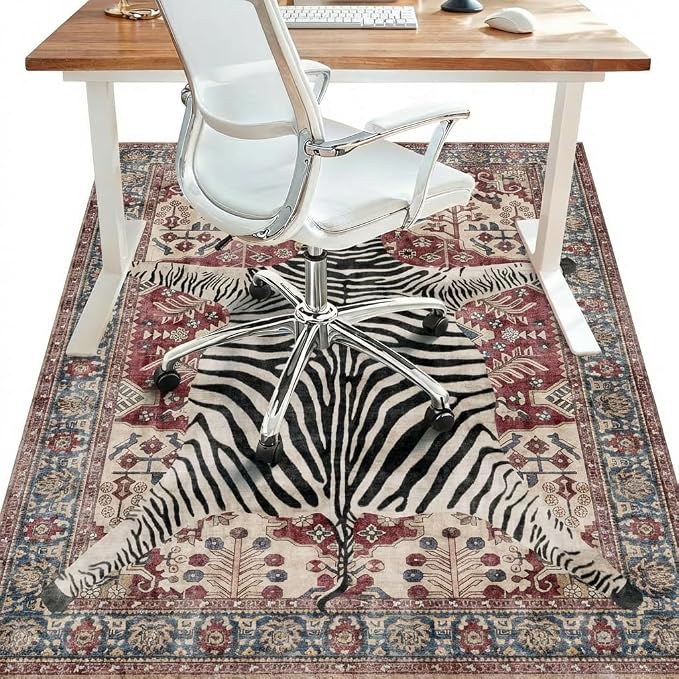 48"x60" Office Chair Mat for Hardwood Tile Floor, Under Desk Carpet Protector for Rolling Computer Chair Mat, Machine Washable Area Rug, Anti-Slip 1/5" Thick Low Pile Thin Vinyl Floor Mat, Red