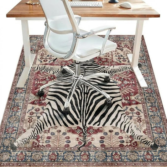 36"x60" Office Chair Mat for Hardwood Tile Floor, Under Desk Carpet Protector for Rolling Computer Chair Mat, Machine Washable Area Rug, Anti-Slip 1/5" Thick Low Pile Thin Vinyl Floor Mat, Red