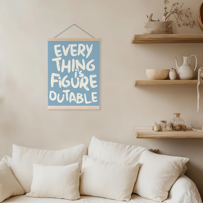 YQDEJ Blue Everything Is Figureoutable Inspirational Wall Art Poster Hanger Frame, Positive Affirmations Wall Decor, Motivational Wall Art for Home Office Classroom, 12x16 Inch