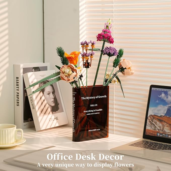Puransen Brown Book-Shaped Vase for Flowers - Aesthetic Room Decor for Modern Home/Office, Minimalist Shelf Organizer with Floral Display, for Book Lovers & Interior Design Enthusiasts