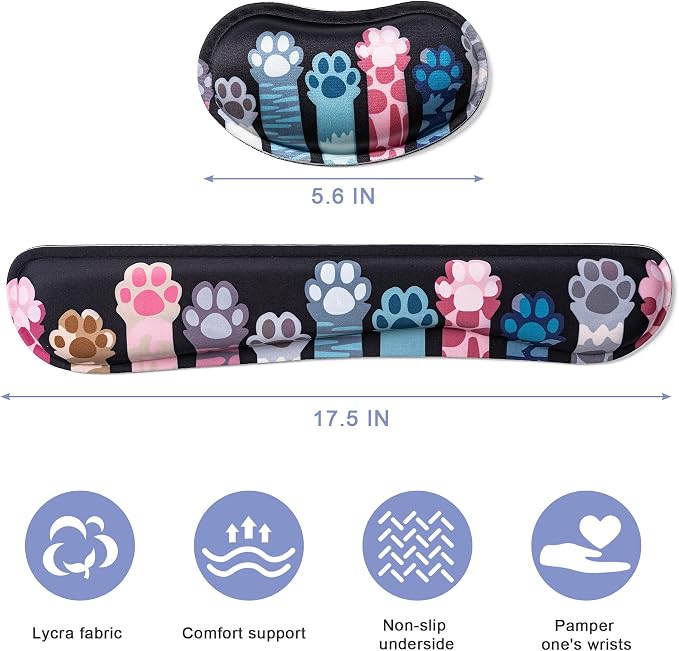 Hoewina Keyboard Wrist Rest,Ergonomic Wrist Rest,Superfine Fabric and Gel Memory Foam Wrist Pad for Computer Keyboard for Easy Typing & Pain Relief, Suitable for Office, Family, Outdoor, Cat Paw Style