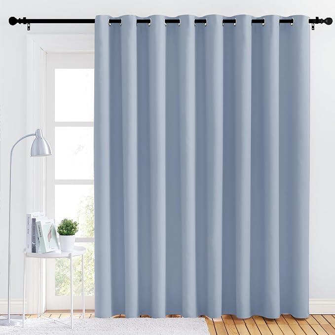 NICETOWN Bedroom Blackout Curtain Panel - (120 inches by 102 inch, Vintage Blue 1 PC) Energy Saving Thermal Insulated Grommet Blackout Drapery for Patio, Room Divider Curtain