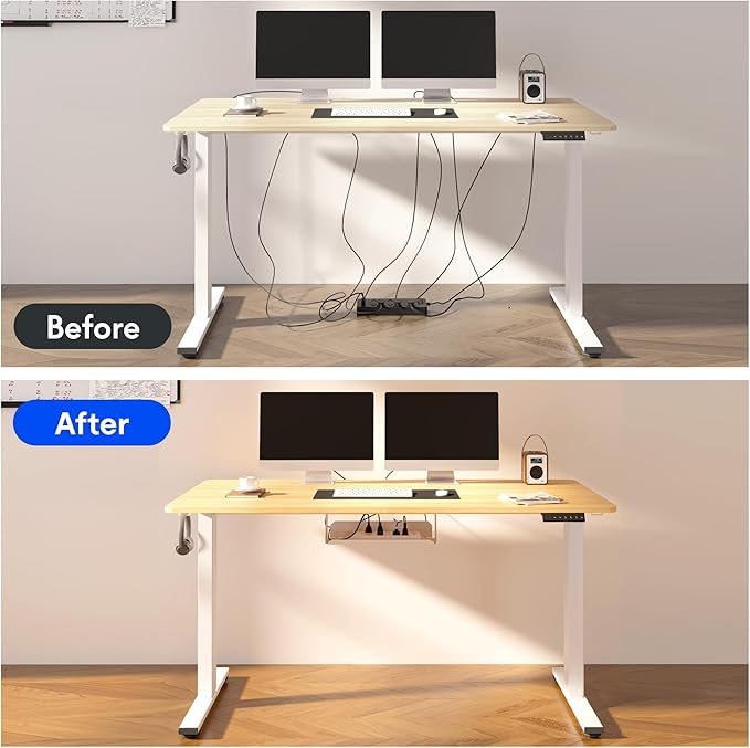 FLEXISPOT EN2 Whole-Piece Standing Desk with Clamp Power Strip, 48 x 24'' Electric Stand Up Height Adjustable Desk with Cable Management (Gray Frame + 48" Maple Desktop, 2 Packages)