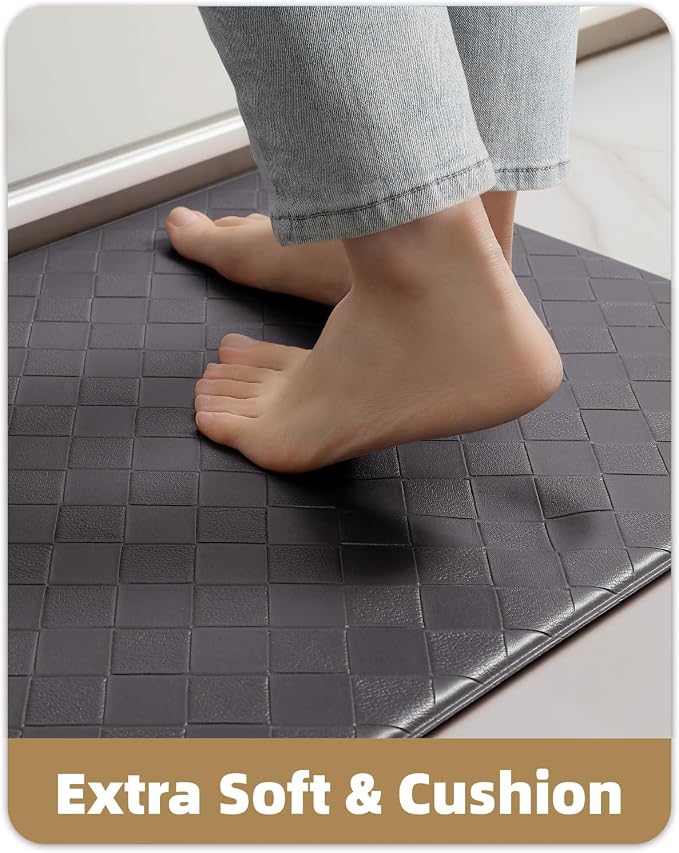 Color&Geometry Checkered Narrow Kitchen Floor Mat Anti Fatigue 17x71, Grey | Waterproof & Oil Proof, Easy Clean PVC Kitchen Rug For Busy Family, 0.4in Thick Cushion For Long Standing, Non Slip