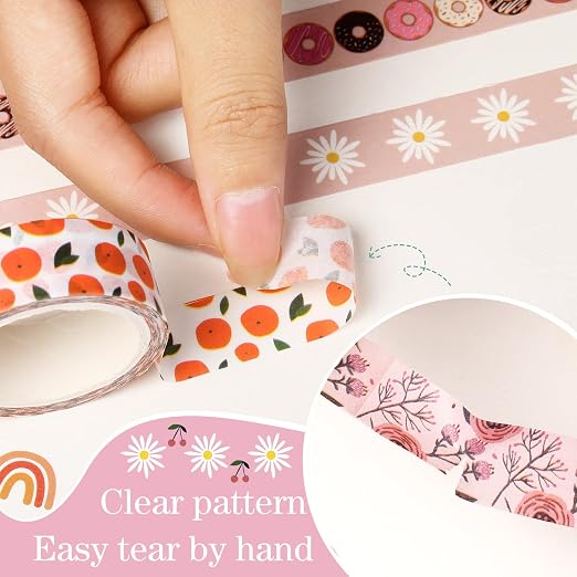 TaoBary 33 Rolls Washi Tape Set, 15 mm Holiday Washi Tape Set Seasonal Plaid Bohemian Colorful Vintage Cute for Card Wrapping Craft(Bohemia Style)