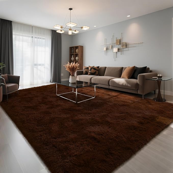 HOMORE Living Room Rug 6x9 Area Rug, Brown Rugs for Living Room Bedroom, Large Fluffy Rugs Super Soft Carpet for Kids Room Classroom Dorm Home