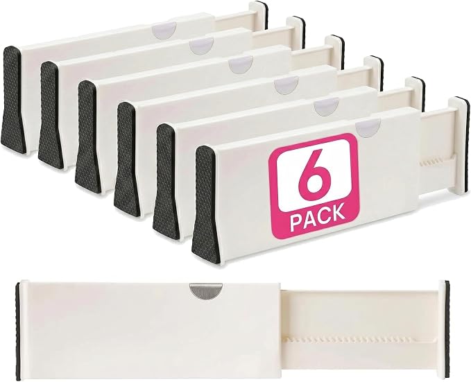 6 Drawer Organizer and Dividers, Organize Silverware and Utensils in Home Kitchen, Divider for Clothes in Bedroom Dresser, Designed to Not Snag Underwear and Bra Fabrics, Bathroom Storage Organizers
