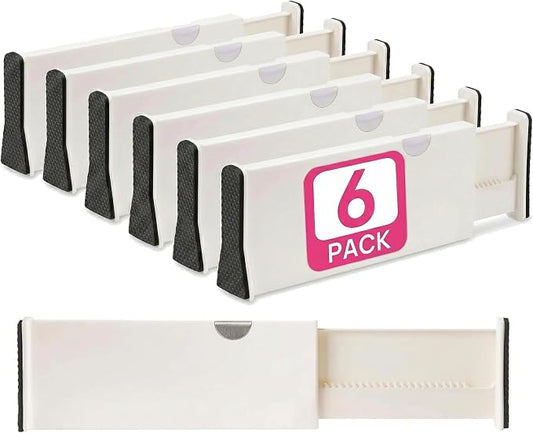 6 Drawer Organizer and Dividers, Organize Silverware and Utensils in Home Kitchen, Divider for Clothes in Bedroom Dresser, Designed to Not Snag Underwear and Bra Fabrics, Bathroom Storage Organizers
